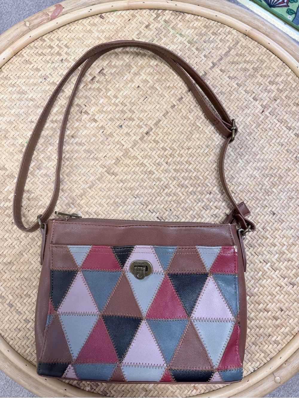 FRYE AND CO. Brown Multicolor Triangle Patchwork Crossbody Bag